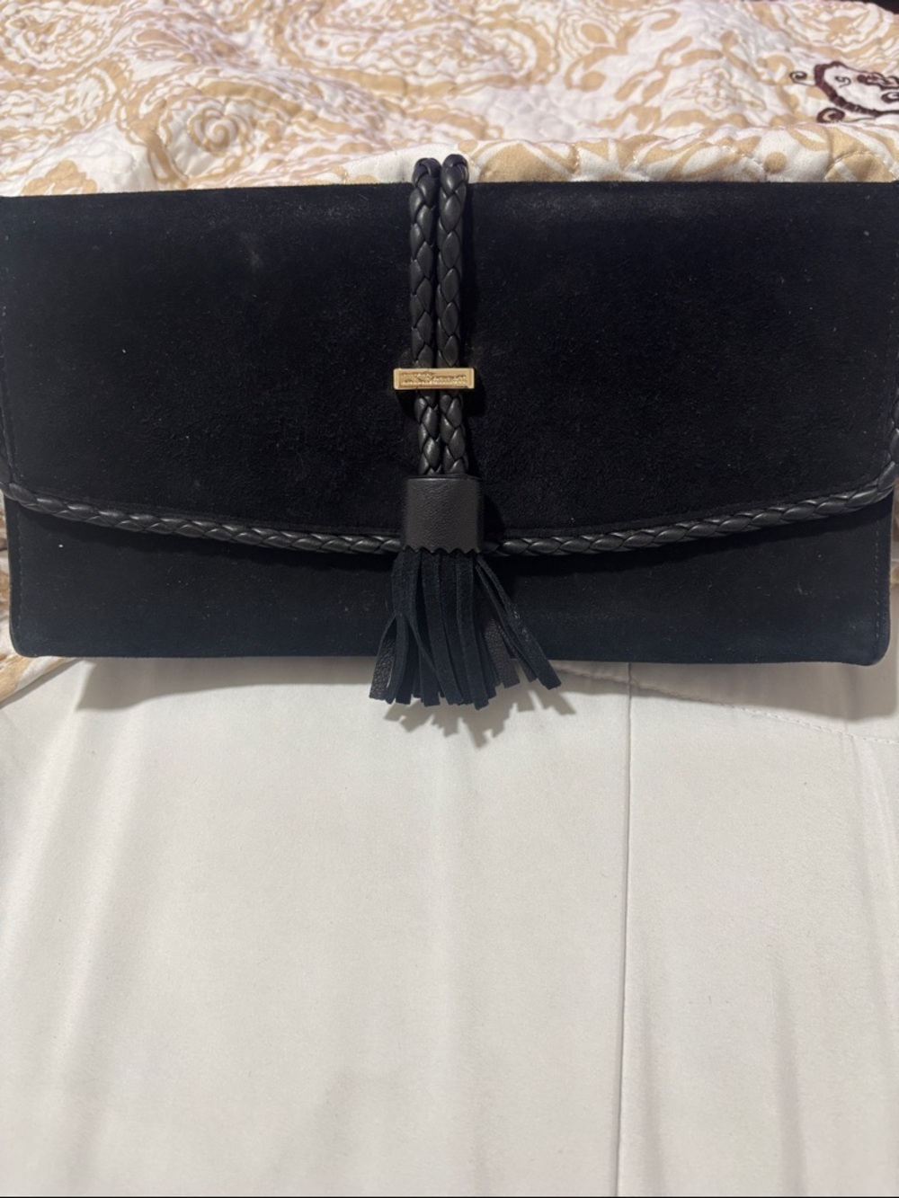 Black Suede Tassel Clutch by L.K.Bennett